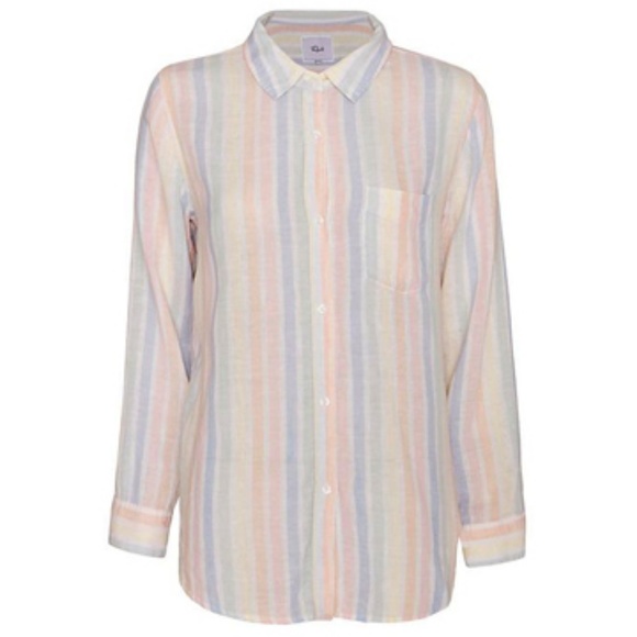 Rails Tops - Rails Charli Rainbow Stripe Linen Button Up Shirt